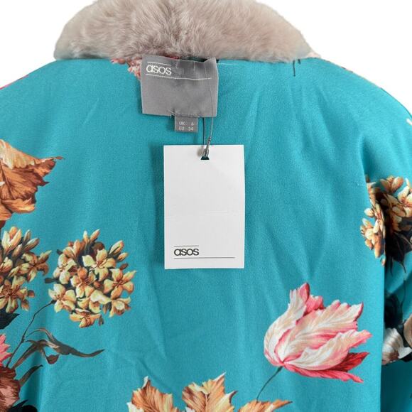ASOS Boho Reversible Faux Fur Jacket with Reverse Floral Print (3 small flaws) - Picture 6 of 10